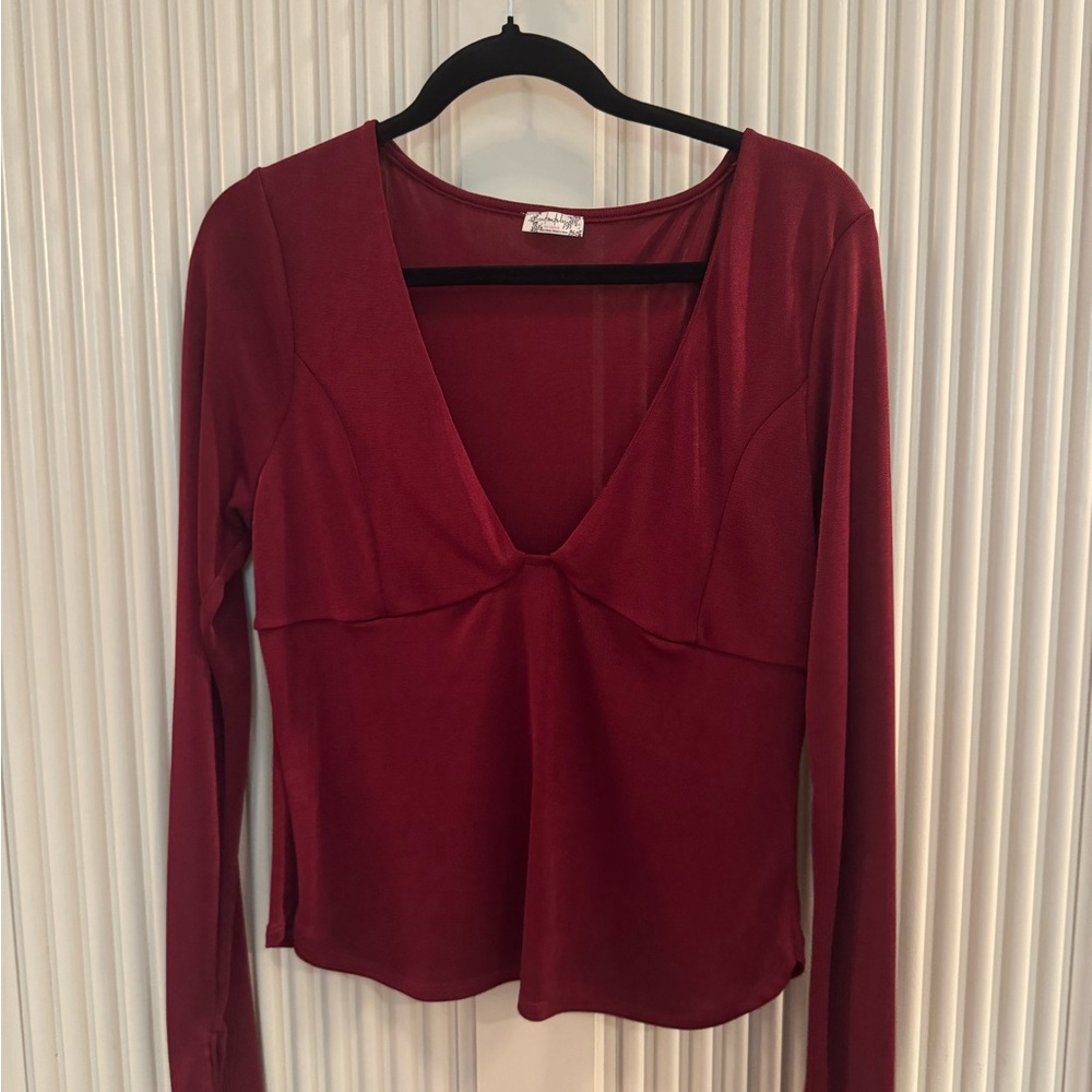 Elegant Deep Red Long Sleeve Top